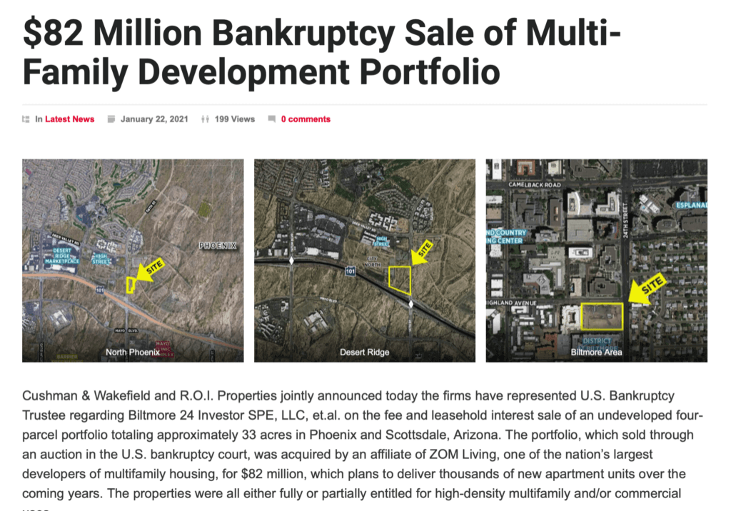 82 Million Bankruptcy Sale of Multi-Family Development Portfolio