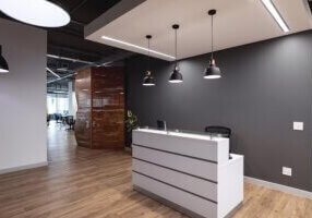 Interior of empty lobby with reception counter in modern office. modern office of a creative design business.